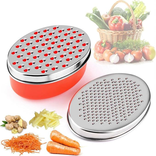 Kunovo Cheese Grater With Airtight Storage Container,cheese shredder&vegetable grater，Box Grater (1-Red)