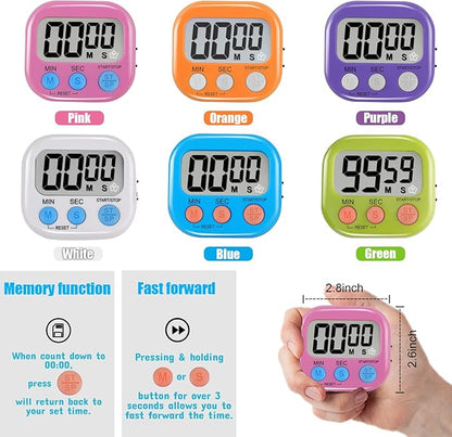 6 Pack Multi-Function Electronic Timer - Magnetic Digital Timers Big LCD Display The Loud/Silent Switch Countdown Timer Extensively Use in Break Time, Cooking,Gym, Meeting, Classroom - Image 7