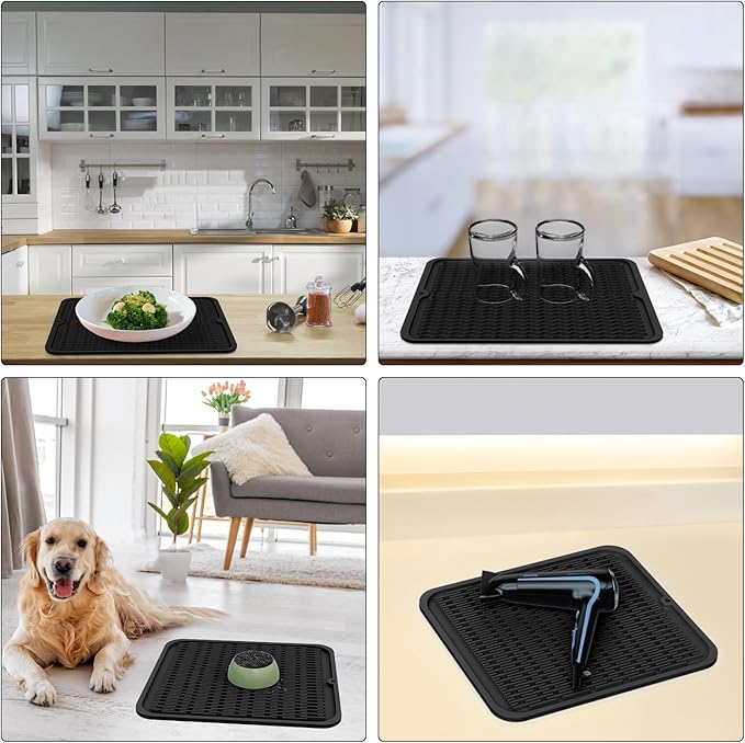 ZLR 2 Pcs Large Silicone Dish Drying Mat (16" x 18") - XL Heavy Duty Drainboard Mat for Pots, Pans & Family Loads - Heat Resistant Trivet & Counter Protector, Easy Clean (Black) - Image 9
