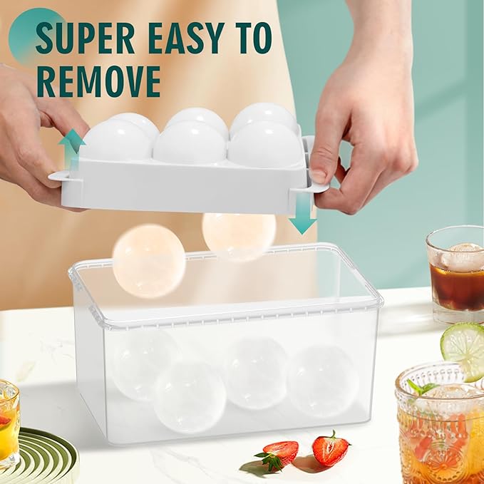 WIBIMEN Large Ice Cube Molds, Big Round Whiskey Ice Cube Trays for Freezer, Easy to Fill & Release, Whiskey Bourbon Cocktail(1.9In*6 Balls- White/2 Pack) - Image 2