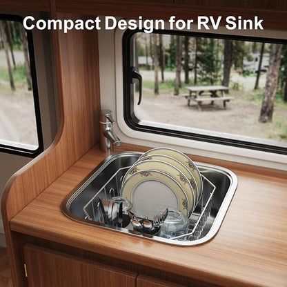 GSlife Small in Sink Dish Drying Rack - Stainless Steel Compact Dish Drainer for RV Kitchen Apartment Sink, Rust Resistant Inside Sink Rack, 1–2 Person Households, 11.6" W x 13.4" L, Silver - Image 6
