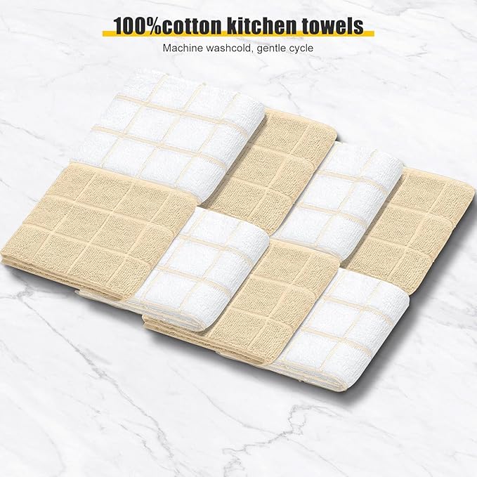 Oven Mitts Pot Holders Sets/Kitchen Towels and Dishcloths, Oven Gloves Kitchen Dish Towels 500 Degree Heat Resistant Potholders with Non-Slip Silicone Surface for Cooking, Grilling, Baking-Beige - Image 5