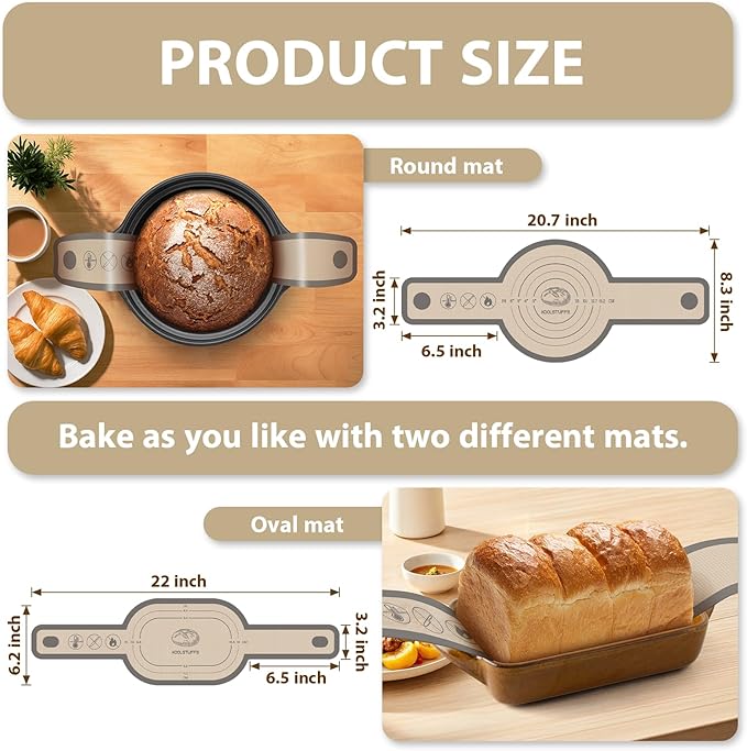 Silicone Bread Sling Oval and Round, 2Pcs Non-Stick Reusable Bread Sling, Sourdough Tools & Dutch Oven Accessories, Gray - Image 2