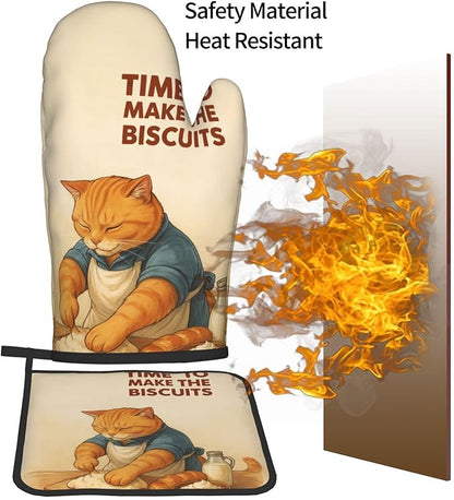 Cute Cat Oven Mitts and Pot Holder Set, Funny Heat Resistant Kitchen Gloves Hot Pad, Cooking Baking Lovers Spring Easter Gifts for Women, Whimsical Kitchen Decor & Gifts for Chef Cooks Cat Lovers Mom - Image 7