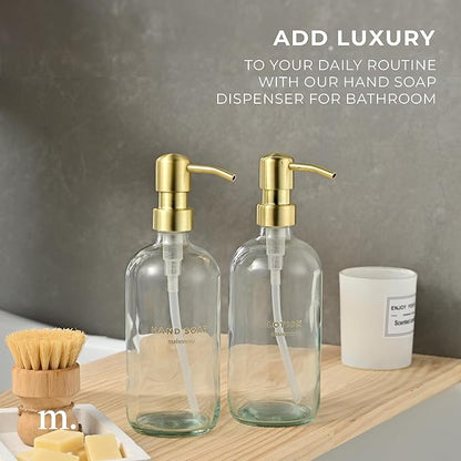 MaisoNovo Soap Dispenser 2-Piece Set | 16.9oz Clear Bottles with Gold Stainless Steel Pump Core