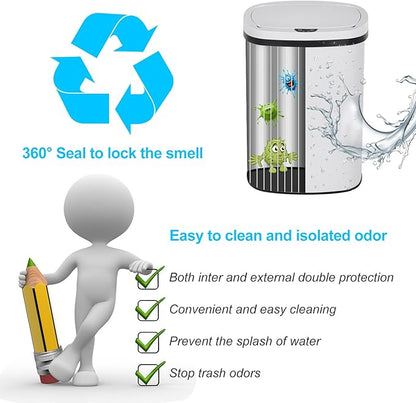 Bigacc 13 Gallon Touch Free Automatic Stainless Steel Trash Can Garbage Can Metal Trash Bin with Lid for Kitchen Living Room Office Bathroom, Electronic Motion Sensor Automatic Trash Can - White - Image 4