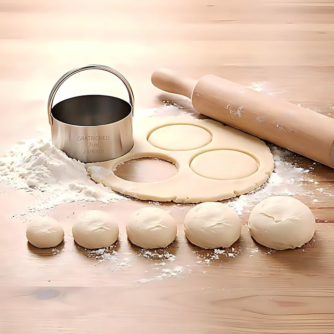5 Pcs Professional Stainless Steel Cookie Cutters Set - Round Biscuit Cutter with Handle, Used for Making Cake, Fried Egg, Dumpling, Doughnut - Essential Baking Tools for Dough Preparation - Image 7