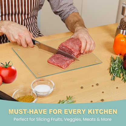 VASUHOME Tempered Glass Cutting Board for Kitchen (8x12"), Long Lasting Clear Glass Cutting Board for Countertop - Scratch, Heat, and Shatter Resistant - Easy to Clean