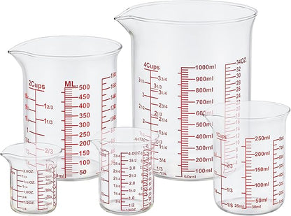 Ackers High Borosilicate Glass Measuring Cup Set with Pour Spout,60ml(2OZ),120ml(4OZ), 250ml(8OZ), 500ml(16OZ), 1000ml(32OZ) Glass Measuring Beaker for Kitchen or Restaurant, Easy to Read by AckersBORO33