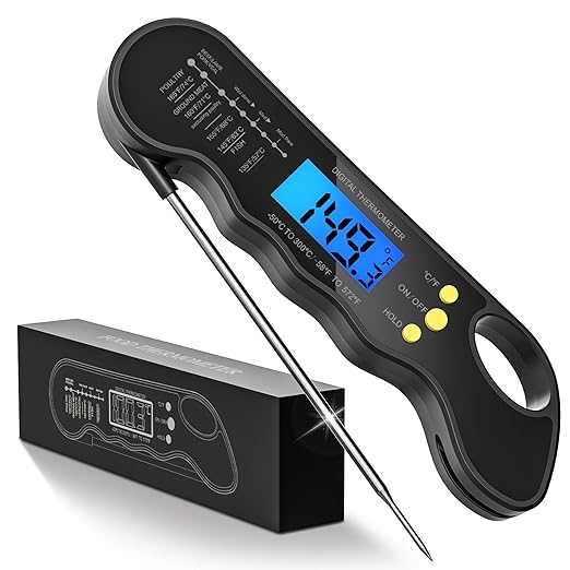 Instant Read Meat Thermometer, Fast and Accurate Digital Food Thermometer with Magnet, Backlight, Waterproof for Cooking, BBQ, Grilling, Baking, Smoker, Candy Making (Black) by TRAUSI