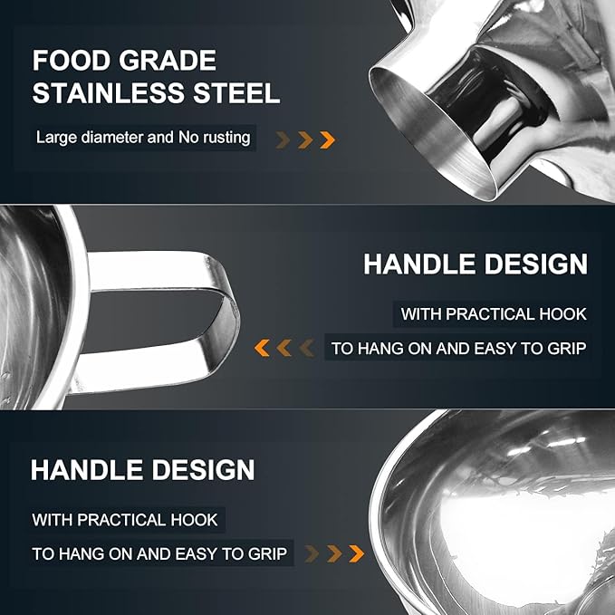 Walfos 5.5 Inch and 4 inch Stainless Steel Wide-Mouth Funnel with Handle for Wide and Regular Mason Jars Canning Jars,Wide Mouth Funnels for Kitchen Use Transferring Liquid and Dry Ingredients! - Image 5