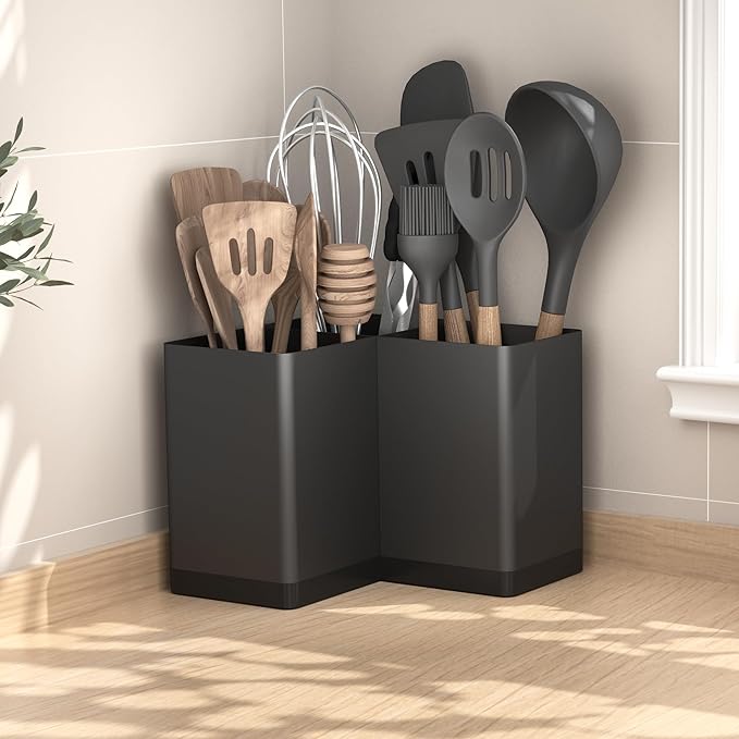 Suli Utensil holder, Kitchen Utensil Organizer for Corner Countertop,Extra Large Silverware Organizer with 3 Compartments,Farmhouse Decor, Iron, Black - Image 9