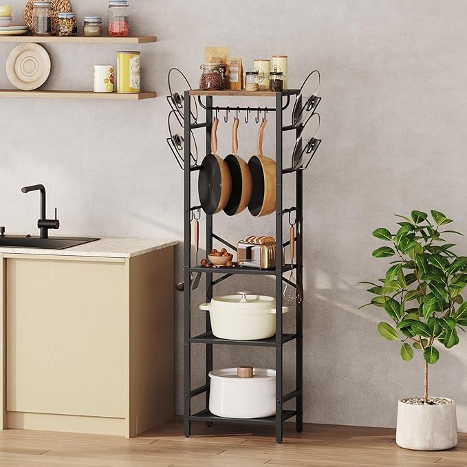 MAHANCRIS 4-Tier Pot Rack, Pots and Pans Organizer for Kitchen, Lid Organizer Rack with U-Shaped Lid Holders, Kitchen Storage Shelf for Standing Cookware, Rustic Brown and Black POHR3001 - Image 6