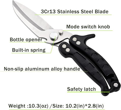 poultry shears Kitchen scissors for Chicken Can Be Used as a Knife, Dishwasher safe, Effortlessly cuts through cartilage, featuring a built-in spring mechanism.Can be used as a present（Black）