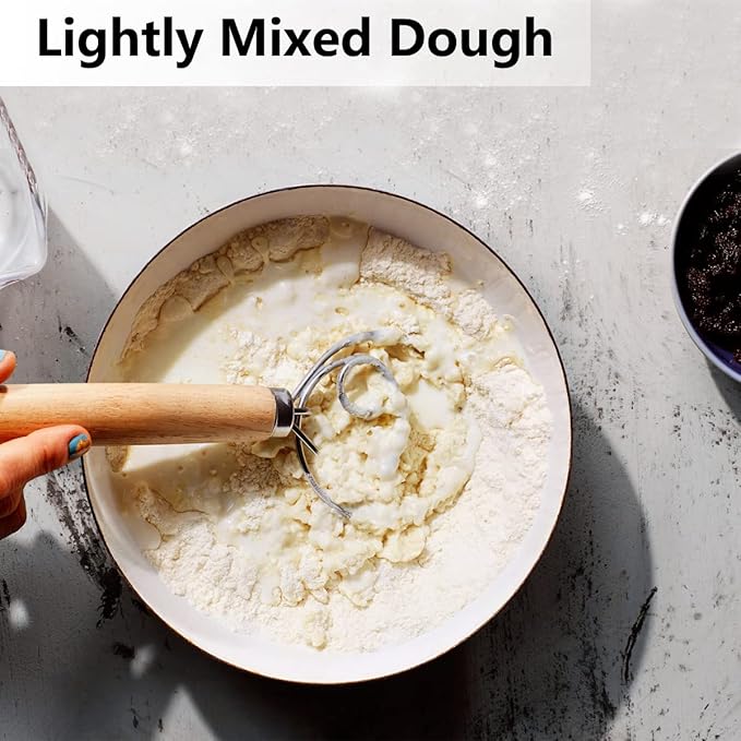 Danish Dough Whisk, Sourdough Tools For Bread Mixer, Dutch Style Bread Whisk For Sourdough Cooking Kitchen with Stainless Steel Danish Sourdough Whisks Bread Mixer 13" and Dough Scraper - Image 5