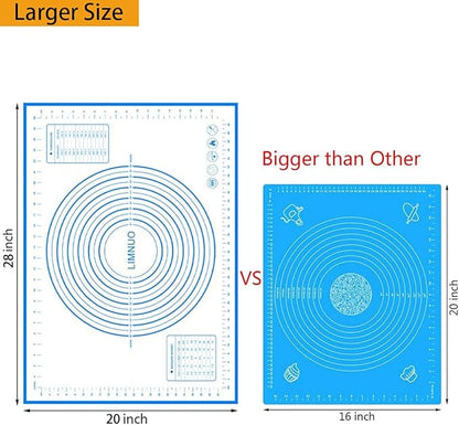 Silicone Baking Mat，Non Stick Rolling Dough with Measurements for Pie Pizza Cookies Fondant Making，Extra Thick Non Slip Silicone Pastry Mat (Blue, L-16"×24")