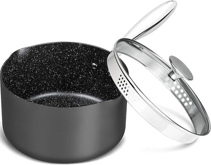MICHELANGELO 3 Quart Saucepan with Lid, Hard Anodized Nonstick Sauce Pan with Strainer Lid & Pour Spouts for Easy Pour, Granite Derived Coating Sauce Pan for Cooking, Small Pot - 3 Qt Saucepan by Michelangelo