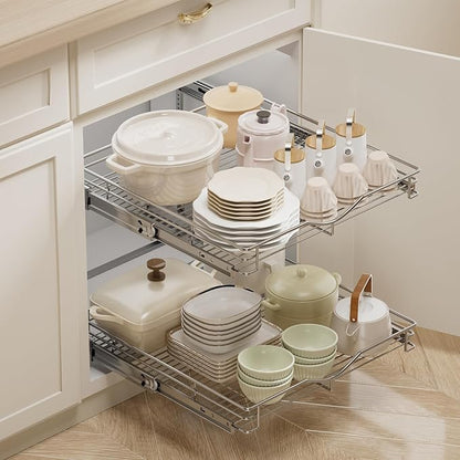 DINDON Pull Out Cabinet Organizer (22-1/2" W x 21-1/2"D), Cabinet Pull Out Shelves, 2 Tier Pull Out Drawers for Kitchen Cabinets, Wire Basket Slide Out Shelf, Pot and Pan Organizer - Image 4