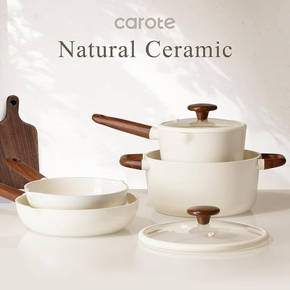 CAROTE 21pcs Cookware Set Nonstick Pots and Pans Set, Ceramic Cookware Set Induction Cookware, Non toxic Healthy Non Stick Kitchen Cooking Set, PFAS PTFE Free, White - Image 8