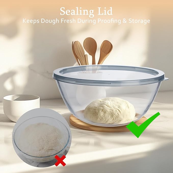 Ajrwiiy Large Glass Bowl for Sourdough Bread Making, 4.7 Quart Glass Mixing Bowl for Sourdough Bread with Lid, Clear Breads Proofing Bowl with Covers, Ideal for Kitchen, Storage - Image 3