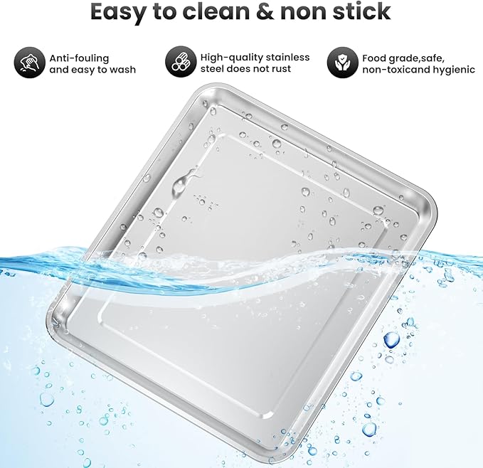 Half Baking Sheet Pan, 12.4"x11" Stainless Steel Air Fryer Tray Replacement for Cuisinart Air Fryer TOA-060 TOA-065 Bakeware Oven Tray Accessories, NonStick Baking Trays for Oven Cooking and Broiling