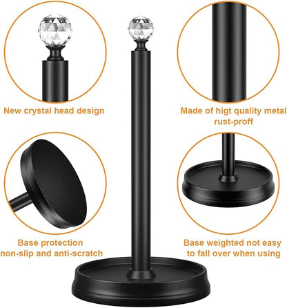 KASUNTO Paper Towel Holder, Steel Paper Towel Holder Countertop with Crystal Head for Kitchen Countertops, Bars & Dining Tables (Matte Black,2 Pack) - Image 3