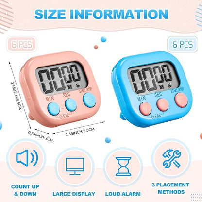 Xuhal 12 Pieces Digital Kitchen Timer Bulk, Small Magnetic Timers for Classroom, Digits Stopwatch Clock Timer for Cooking Baking Sports Games Office, Not Including Battery (Pink,Blue) - Image 2