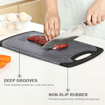 Plastic Cutting Board, 3 Pieces Dishwasher Safe Cutting Boards with Juice Grooves, Easy Grip Handle, Non-Slip, with Grinding Area for Grinding Garlic and Ginger（Dark Grey, XL） - Image 2