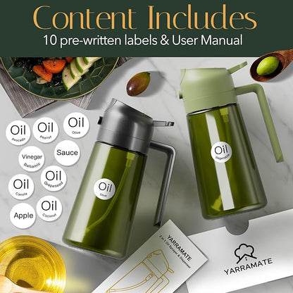 YARRAMATE 16oz/470ml Light-Blocking Dark Oil Sprayer for Cooking, 2 in 1 Olive Oil Dispenser Bottle for Kitchen, Premium Dark Green Glass Oil Bottle, Food-Grade Oil Mister for Air Fryer, BBQ (Black) - Image 6