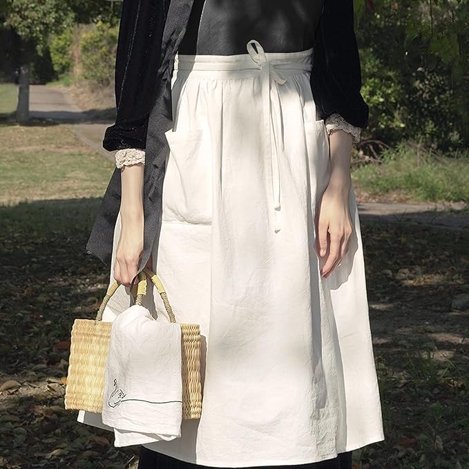 Cotton Linen Half Apron for Women Vintage Waist Apron Ruffle Plain Bright Color for Cooking Painting Artwork