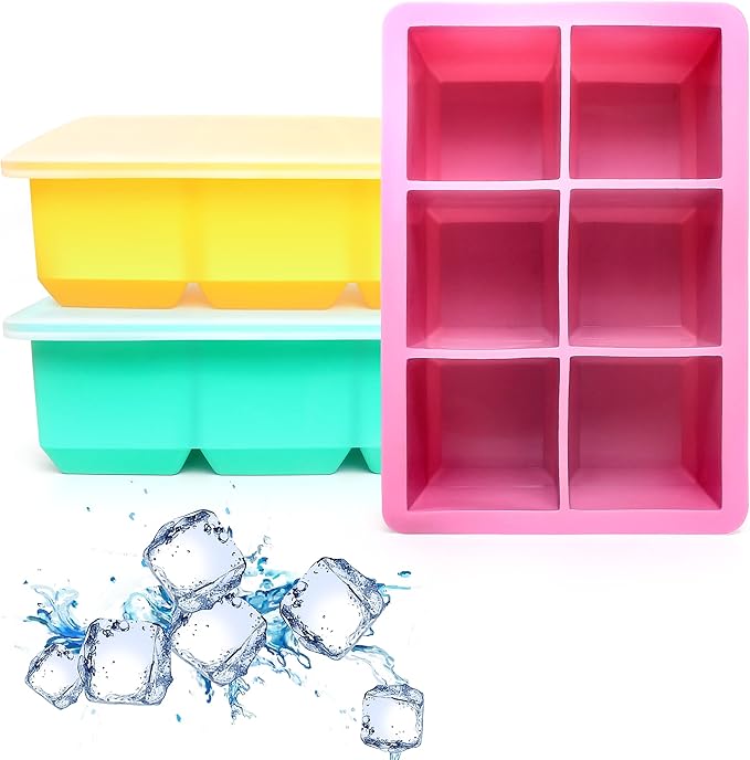 Excnorm Silicone Ice Cube Trays 3 Pack - Large Size Silicone Ice Cube Molds with Leak Proof Removable Lid Square Ice Cube Tray And BPA Free for Cocktail,Whiskey, Stackable Flexible Ice by Excnorm