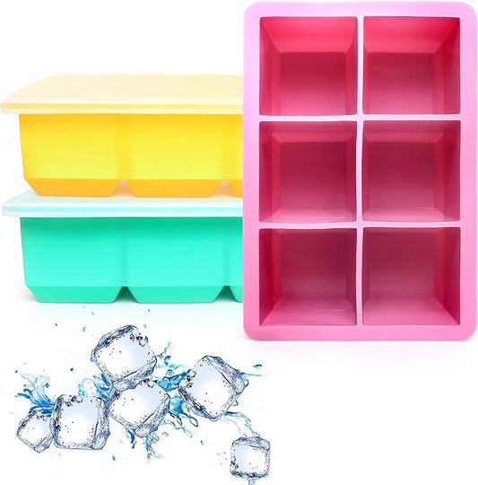 Excnorm Silicone Ice Cube Trays 3 Pack - Large Size Silicone Ice Cube Molds with Leak Proof Removable Lid Square Ice Cube Tray And BPA Free for Cocktail,Whiskey, Stackable Flexible Ice by Excnorm