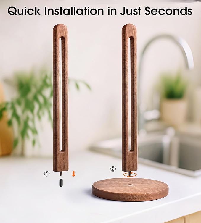 KitchLife Acacia Wooden Paper Towel Holder Countertop, 6.5" Jumbo Base, Fits Jumbo Rolls, Large Freestanding Dark Wood Paper Towel Stand Upgraded Dispenser Organizer with Non-Slip Base - Image 4