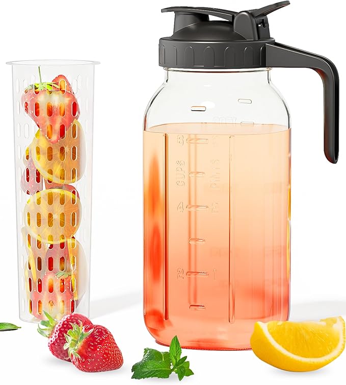 64oz Glass Mason Jar Pitcher (Half Gallon) – Airtight & Leakproof Glass Pitcher with Lid, Wide Mouth 2 Quart with Pour Spout, Ideal for Iced Tea, Sun Tea, Cold Brew, Breastmilk & Infused Drinks by VA1KENE