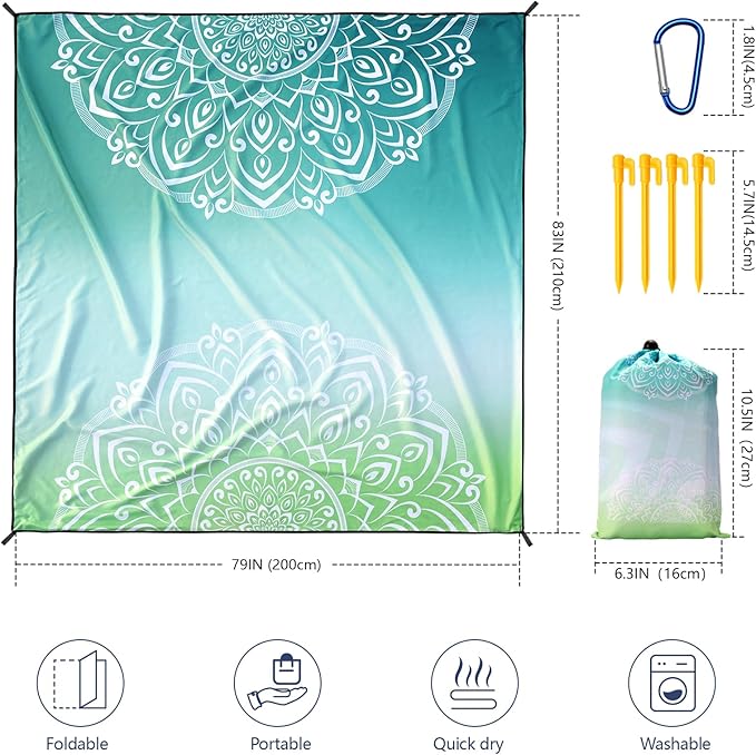 WIWIGO Beach Blanket Waterproof Sandproof Beach Mat 79" X 83"/10'x9'for 2-8 Adults Quick Drying Outdoor Picnic Mat Beach Accessories for Travel, Camping, Hiking - Image 3