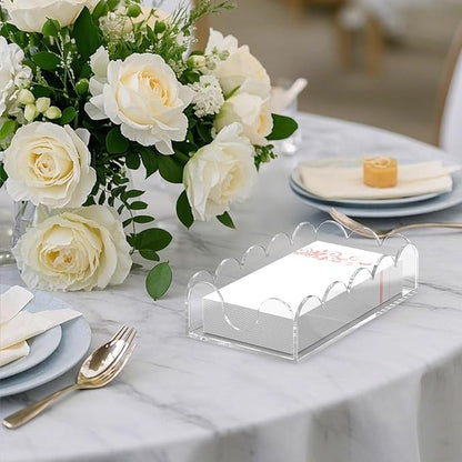 LUGUNU Clear Acrylic Napkin Holder – Scalloped Tray for Bathroom, Kitchen, Dining Room – Stylish Guest Hand Towel & Disposable Paper Holder for Weddings, Hotels, and Home Decor (9x5.1inch)
