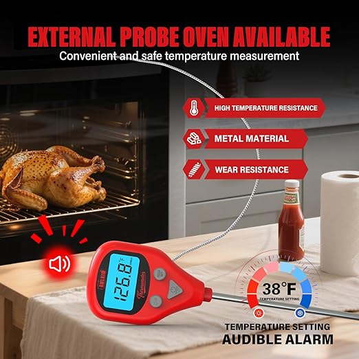 AWLKIM Digital Meat Thermometer with 40-Inch Leave-in External Probe, Rechargeable Instant Read Food Thermometer for Grill BBQ Smoker Oven Kitchen, IP67 Waterproof, Audible Alarm & Hold Function - Image 6