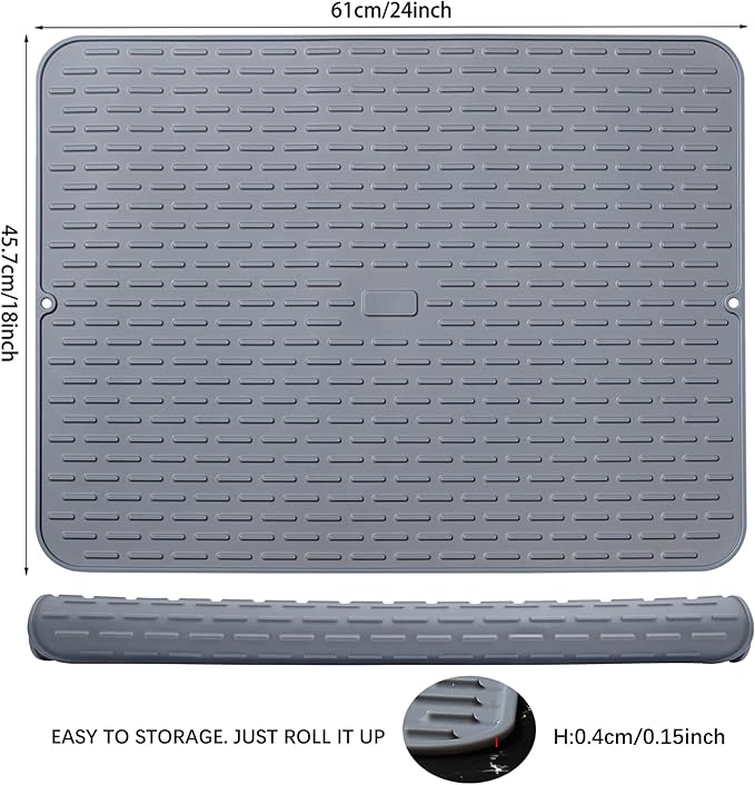 To encounter Silicone Dish Drying Mat - Extral Large 24" x 18" - Set of 2 Flexible Rubber Drying Mat, Heat Resistant Silicone Trivet, Countertop Mat, Dish Draining Mat, Sink Mat - Image 6