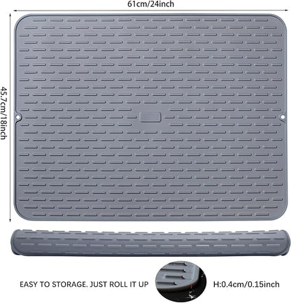 To encounter Silicone Dish Drying Mat - Extral Large 24" x 18" - Set of 2 Flexible Rubber Drying Mat, Heat Resistant Silicone Trivet, Countertop Mat, Dish Draining Mat, Sink Mat - Image 6