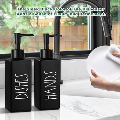 Hand and Dish Soap Dispenser Set, Matte Black Dish Dispenser Bottle for Kitchen, Glass Kitchen Soap Dispenser Set with Pump, Refillable Liquid Soap Bottle, Farmhouse Kitchen Decor, 12.3fl oz - Image 6