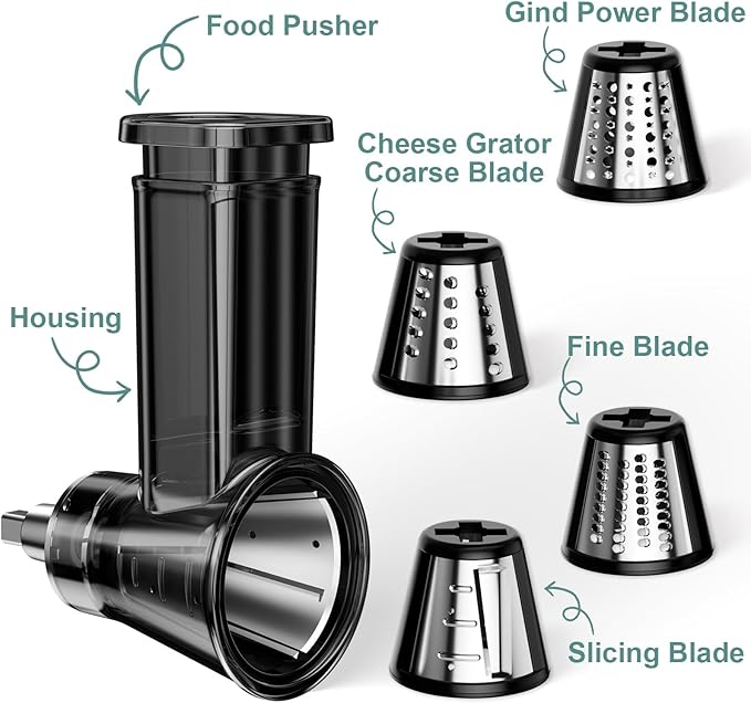 Slicer Shredder Attachment for Kitchenaid Stand Mixer, Salad Machine with Vegetable Slicer, Salad Maker, Food Slicers Cheese Grater Attachments for Kitchenaid Mixer Dishwasher Safe, Black - Image 2