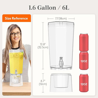 Lifewit 1.6 Gallon Drink Dispenser for Parties, 6L Plastic Beverage Container with Stand for Juice/Tea/Soda & Lemonade, Clear Water Pitcher with Spigot for Mimosa Bar Hosting 39 x 16 cm/15x6" - Image 2