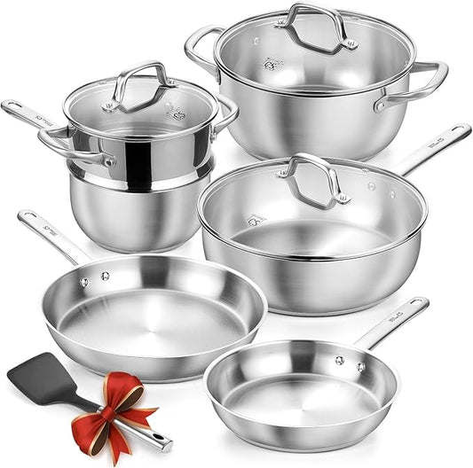 KOCH SYSTEME CS Stainless Steel Cookware Set 10 Piece, 18/10 Stainless Steel Pots and Pans Set for Professional Cooking, Kitchen Cookware Sets, Induction Compatible, Pots and Pans Set, Cooking Set