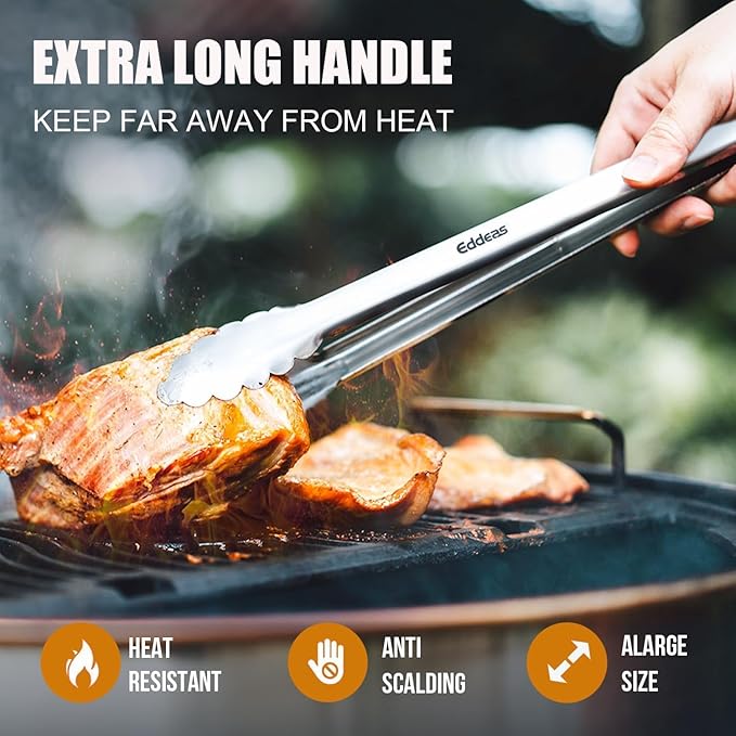 Grill Tongs, 600 Degrees Heat Resistant 17 Inch Extra Long BBQ Tongs, All Metal Kitchen tongs, Heavy Duty Stainless Steel Locking Tongs for Cooking, Grilling, Barbecue/BBQ, Buffet, 2 Pack - Image 2