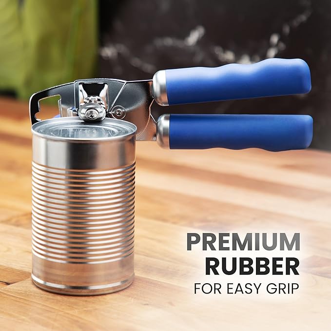 Zulay Kitchen Heavy Duty Stainless Steel Can Opener Manual with Bottle Opener - Rust Proof Manual Can Opener With Turn Knob & Comfy Soft Grip Handles - Royal Blue - Image 8