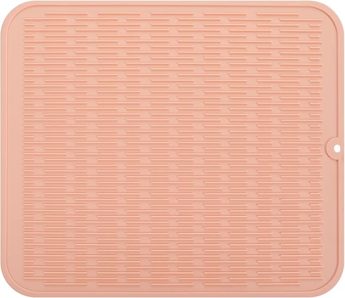 MicoYang Silicone Dish Drying Mat for Multiple Usage,Easy clean,Eco-friendly,Heat-resistant Silicone Mat for Kitchen Counter or Sink,Refrigerator or Drawer Liner Pink XL 18 inches x 16 inches by MicoYang