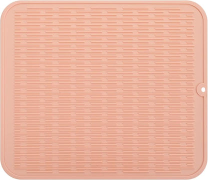 MicoYang Silicone Dish Drying Mat for Multiple Usage,Easy clean,Eco-friendly,Heat-resistant Silicone Mat for Kitchen Counter or Sink,Refrigerator or Drawer Liner Pink XL 18 inches x 16 inches by MicoYang