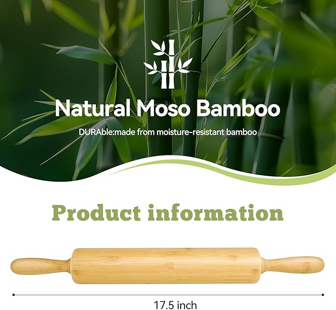 17.5 inch Wooden Rolling Pin for Baking - Long Dough Roller for All Baking Needs - Image 2
