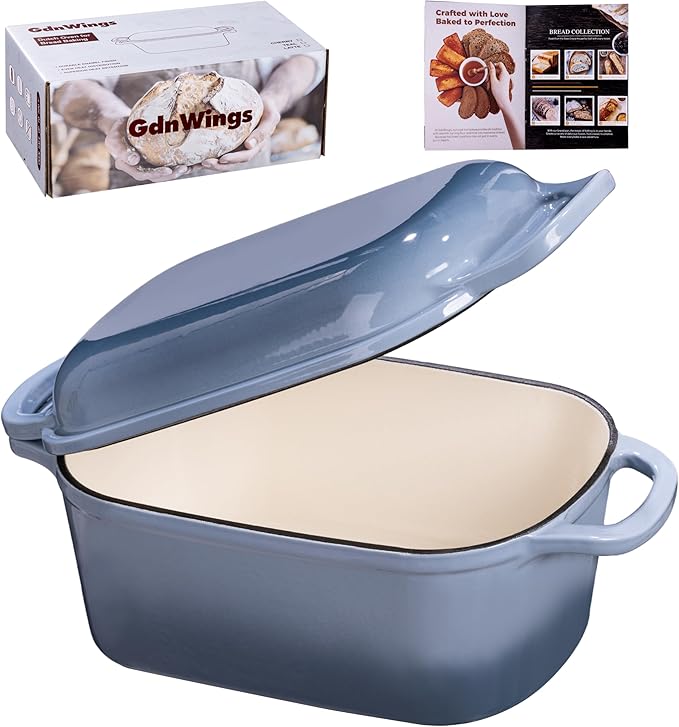 4.6 Quart Dutch Oven for Sourdough Bread Baking, Combo Oval Enameled Cast Iron Bread Pan with Lid, Bread Dutch Oven for a Crispy Crust, Seasalt by GdWings