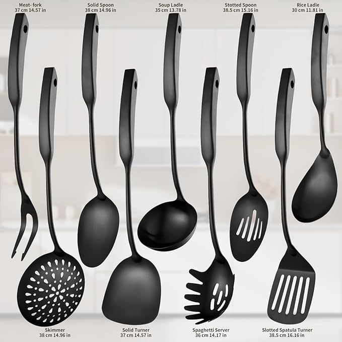 9PCS Silverware Set for 304 Stainless Steel Kitchen Utensils Set Cooking Utensil Set, 15 Inches All Metal Cooking Tools Wok Kitchen Cookware Set with Spatula Useful Pots and Pans Accessories - Image 2